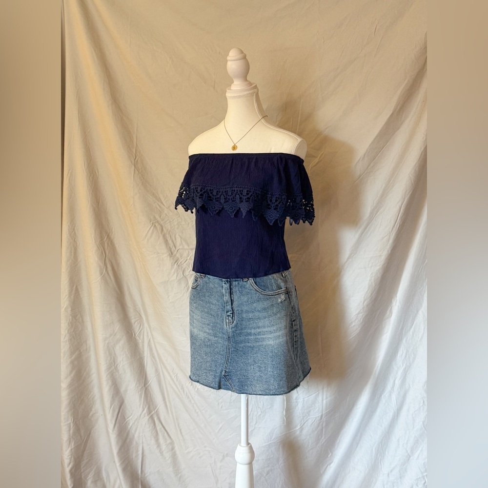 Navy Off-Shoulder Top - Picture 4 of 8